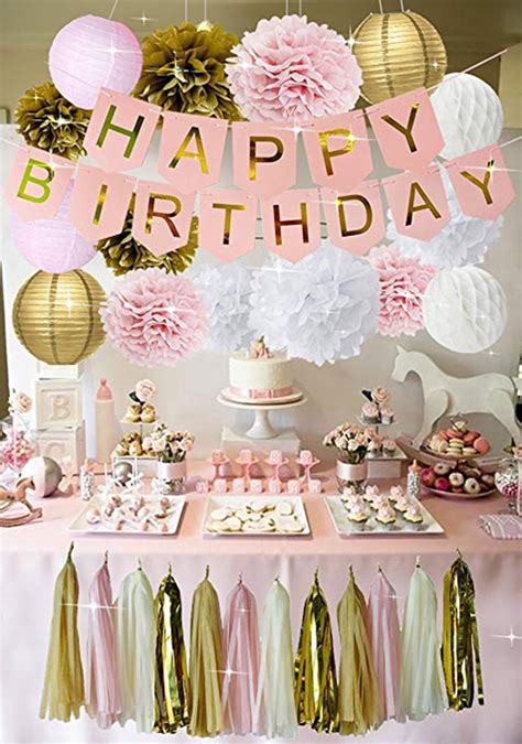 pink gold birthday decorations